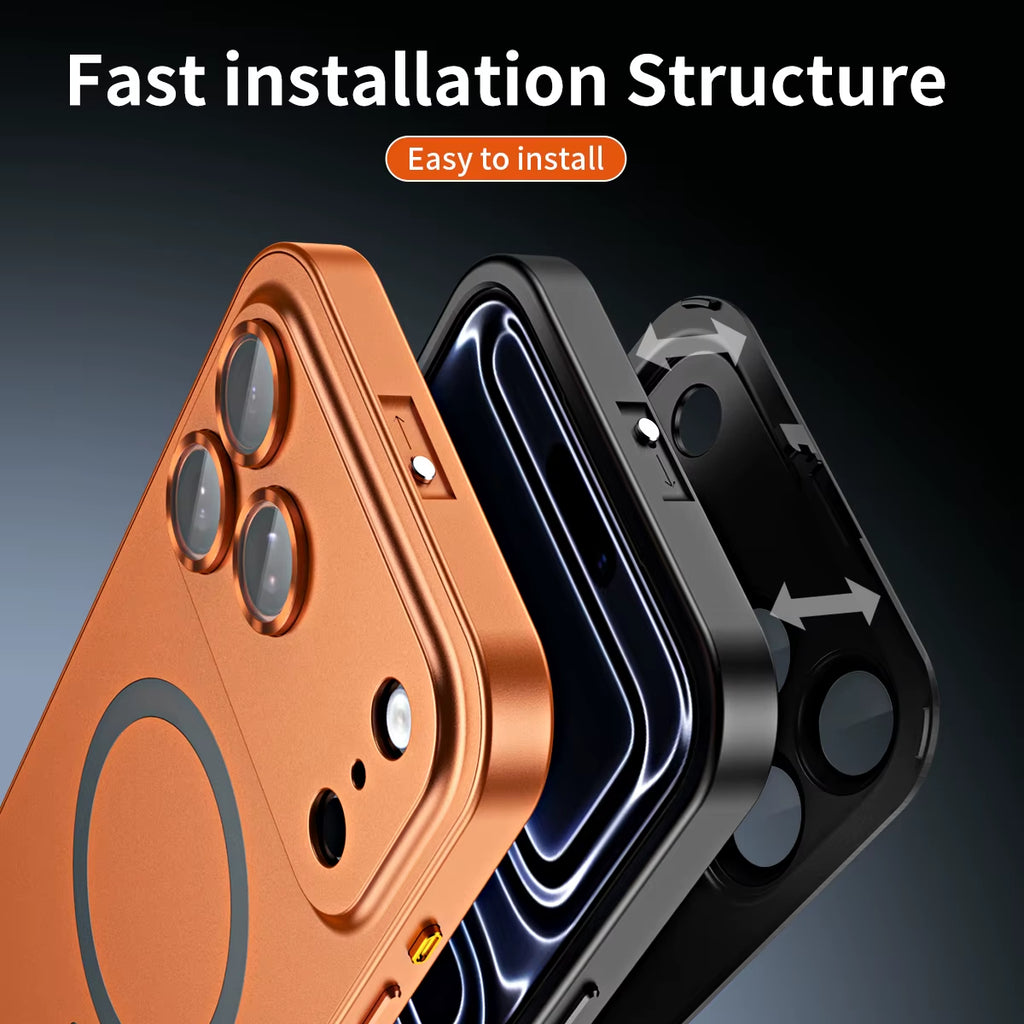 Aluminum Alloy Magnetic Charging Phone Case Shockproof Metal Frame Lens Protection Phone Cover for Iphone 17 16 15 Pro Max