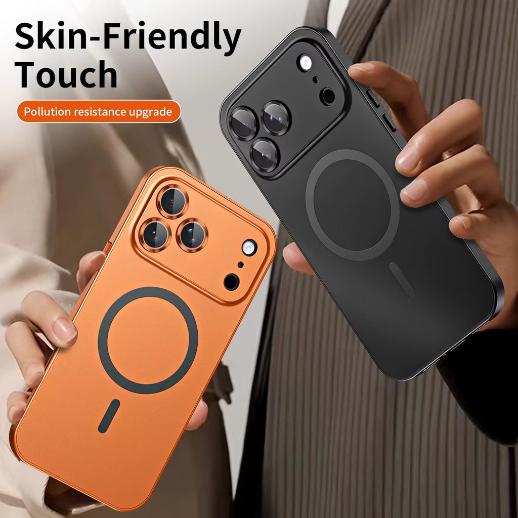 Aluminum Alloy Magnetic Charging Phone Case Shockproof Metal Frame Lens Protection Phone Cover for Iphone 17 16 15 Pro Max